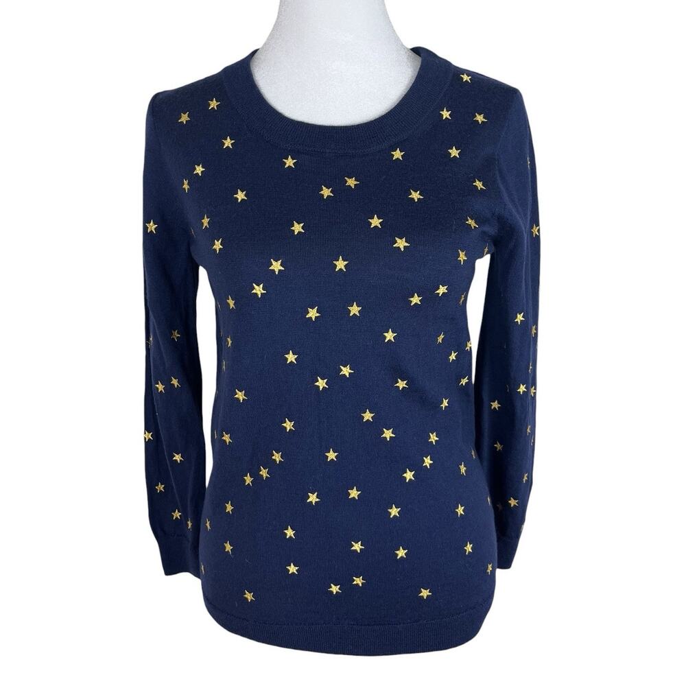 J. Crew Tippi Merino Wool Embroidered Classic Sweater Preppy Heritage Size XS - Picture 2 of 7
